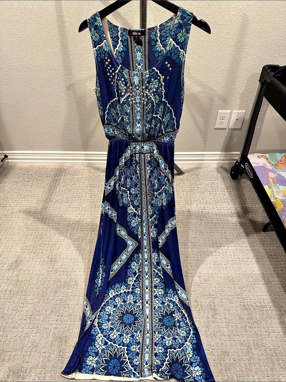 Style&co. Women'Small Geometric Maxi Dress Blue Size Small